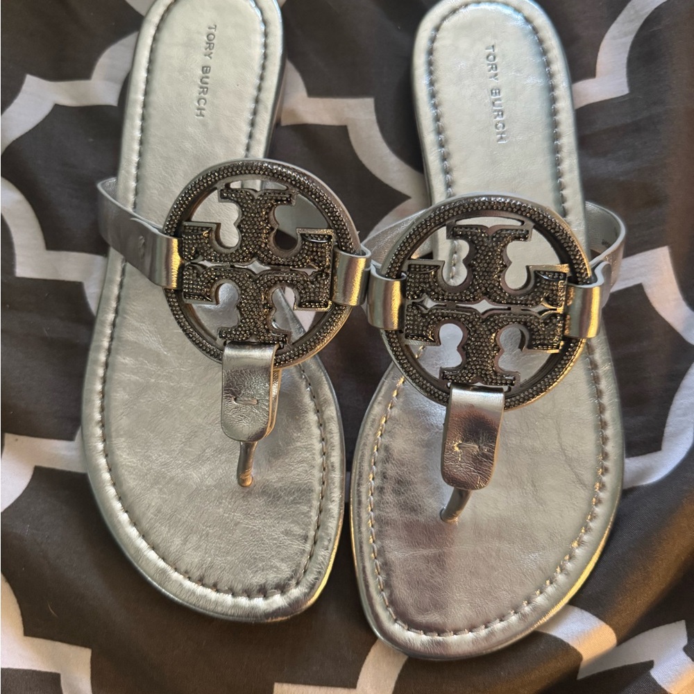 Tory Burch Metallic Silver Sandals